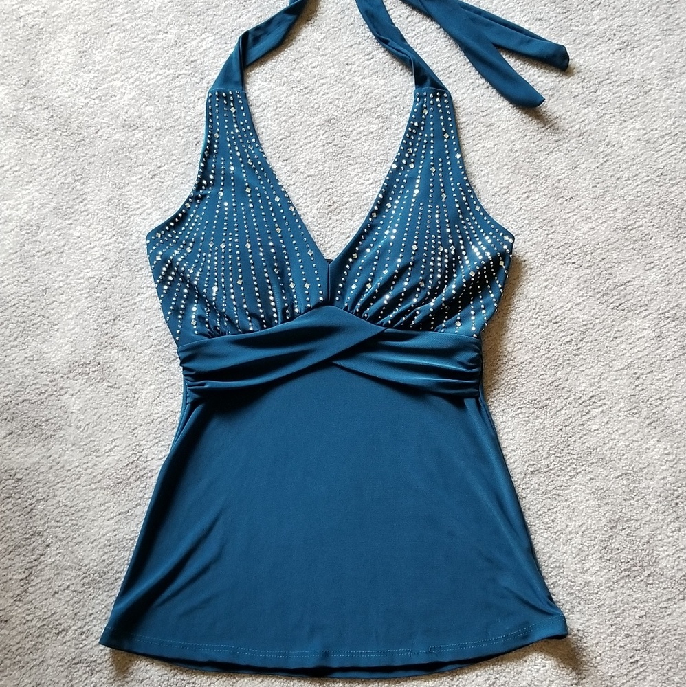 Cute and sexy blue bling halter top